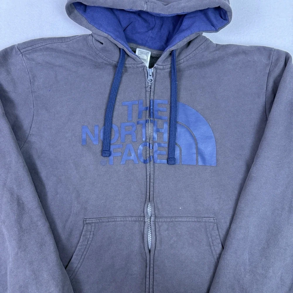 The North Face Men's XL Full Zip Hoodie Gray Blue Logo Sweatshirt Fall 2011 TB5Q